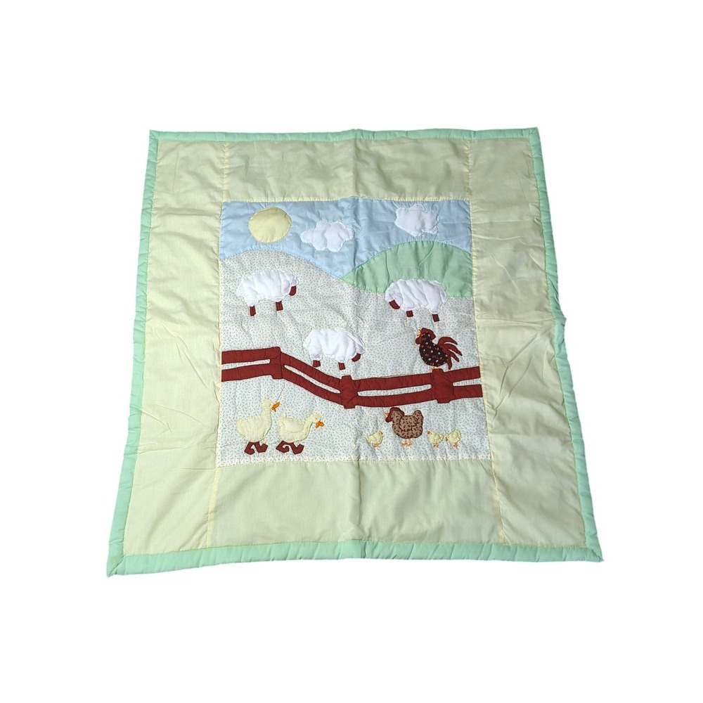 Vintage Handmade Barnyard Baby Quilt Wall Tapestry Lap Quilt Chickens Duck Sheep